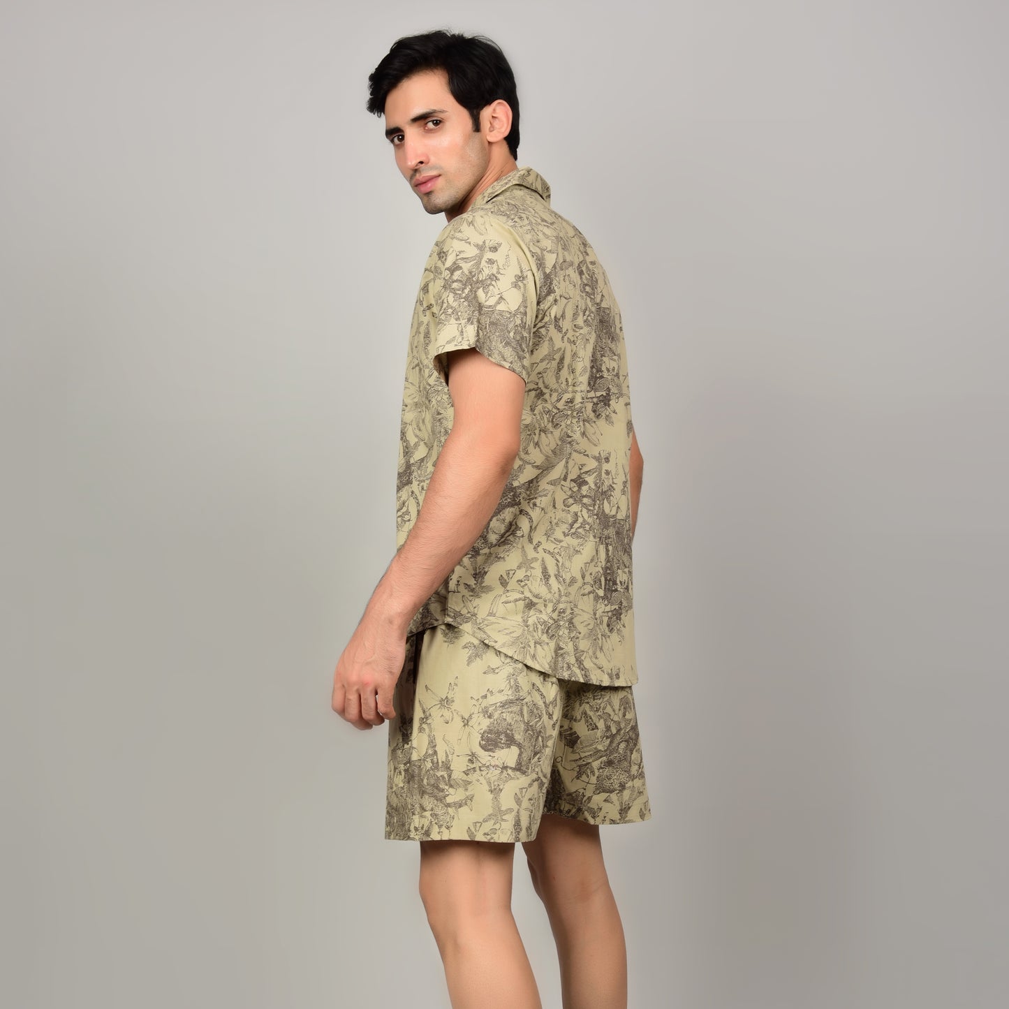 Men's Light Olive Cord Shirt & Short Set Being Flawless
