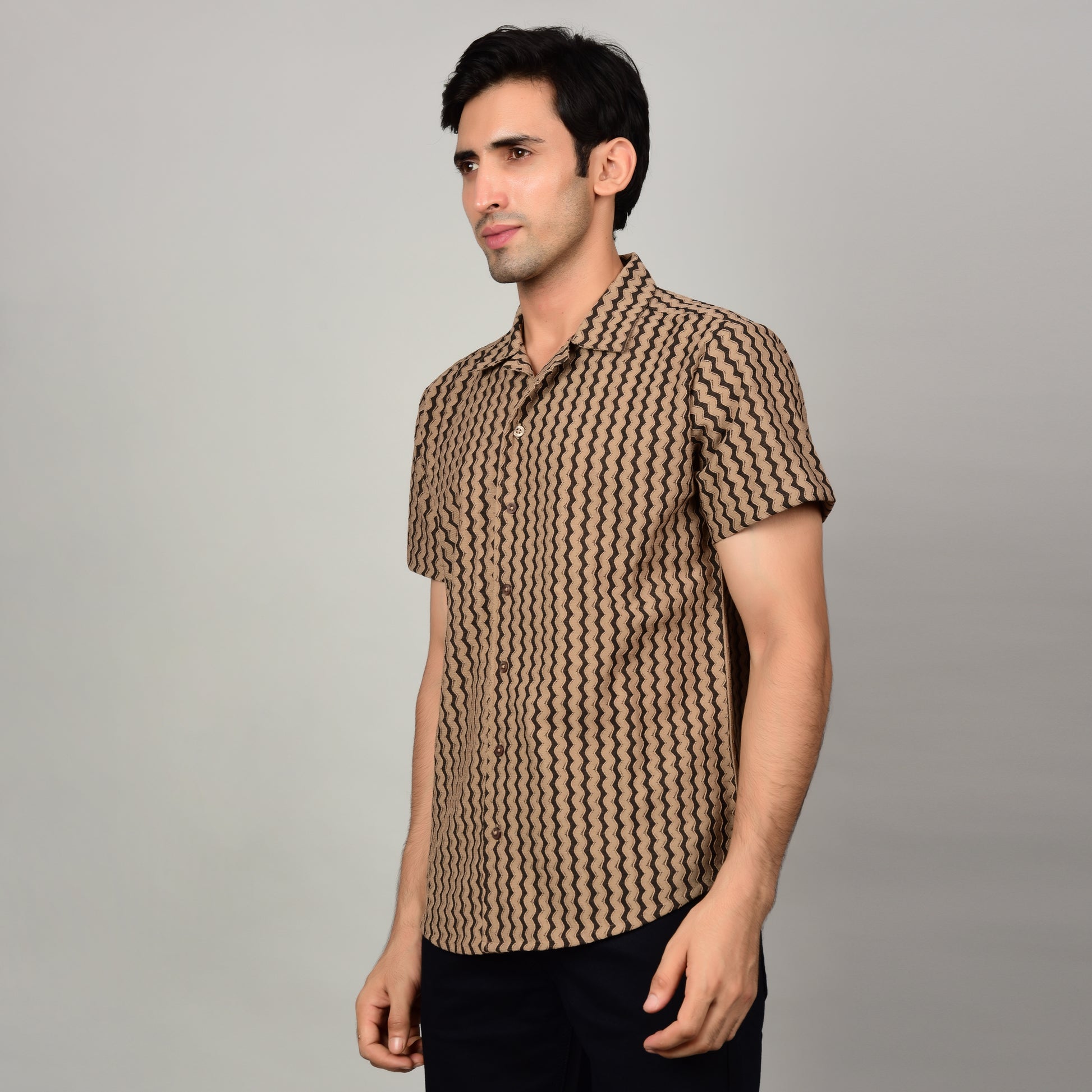 Men's Textured Brown Casual Shirt Being Flawless