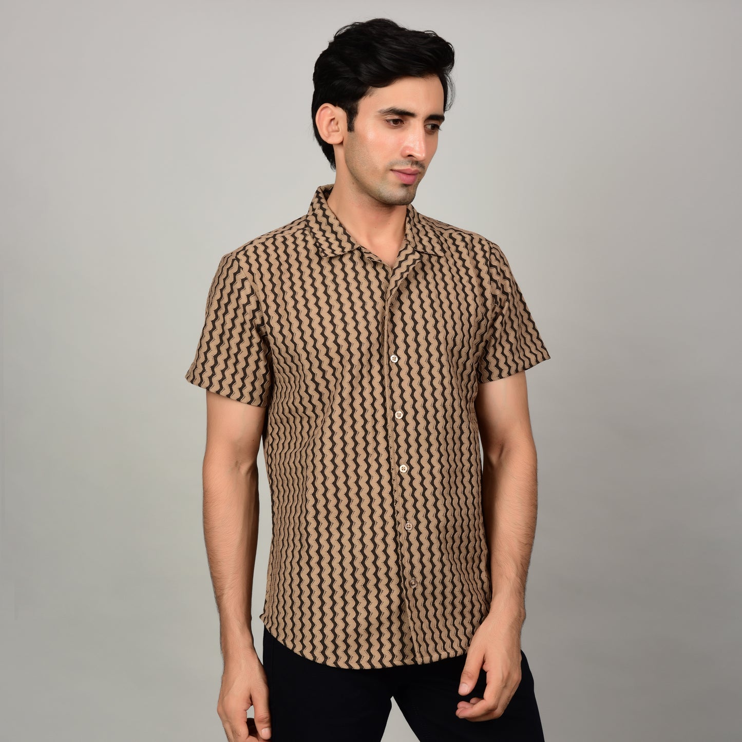 Men's Textured Brown Casual Shirt Being Flawless