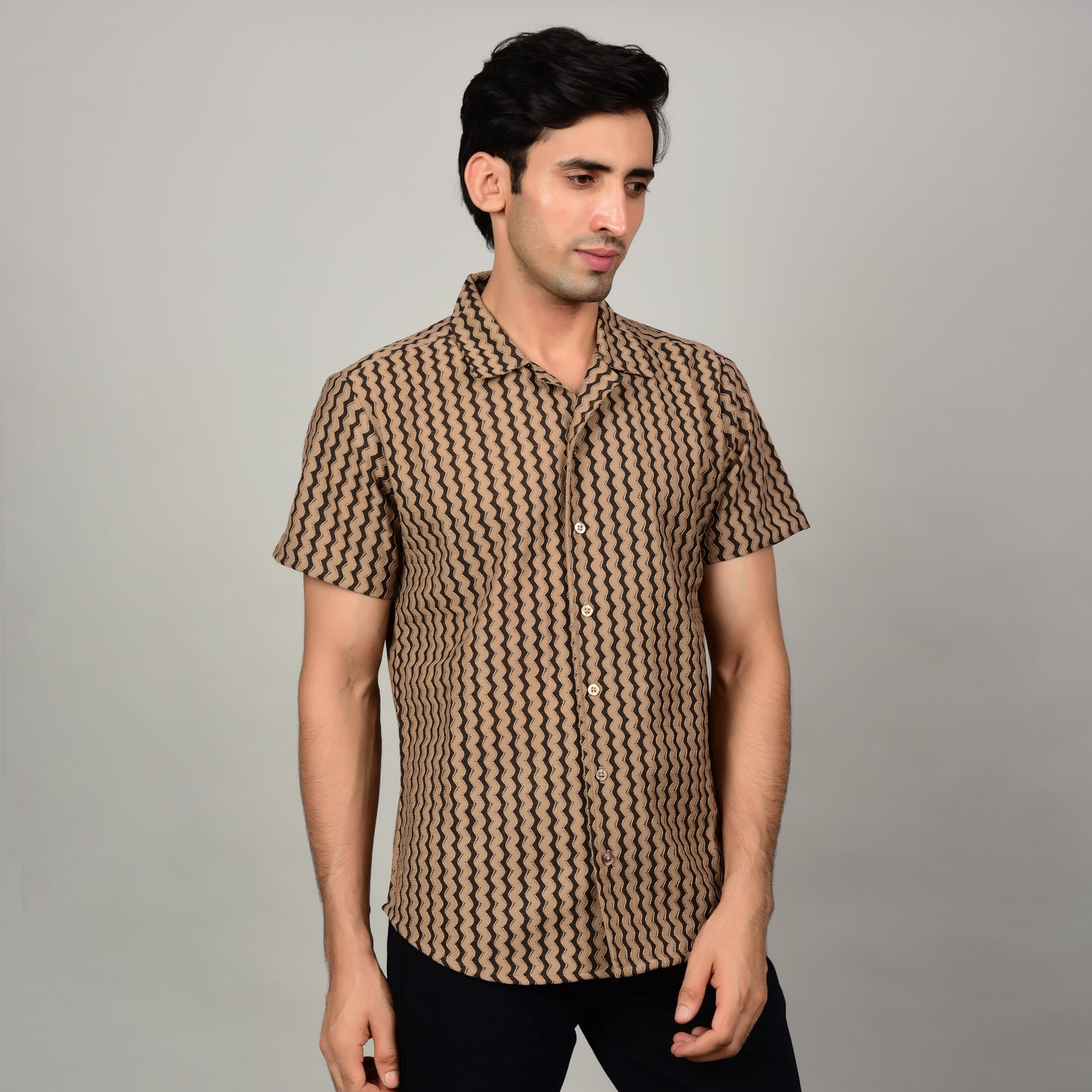 Men's Textured Brown Casual Shirt Being Flawless
