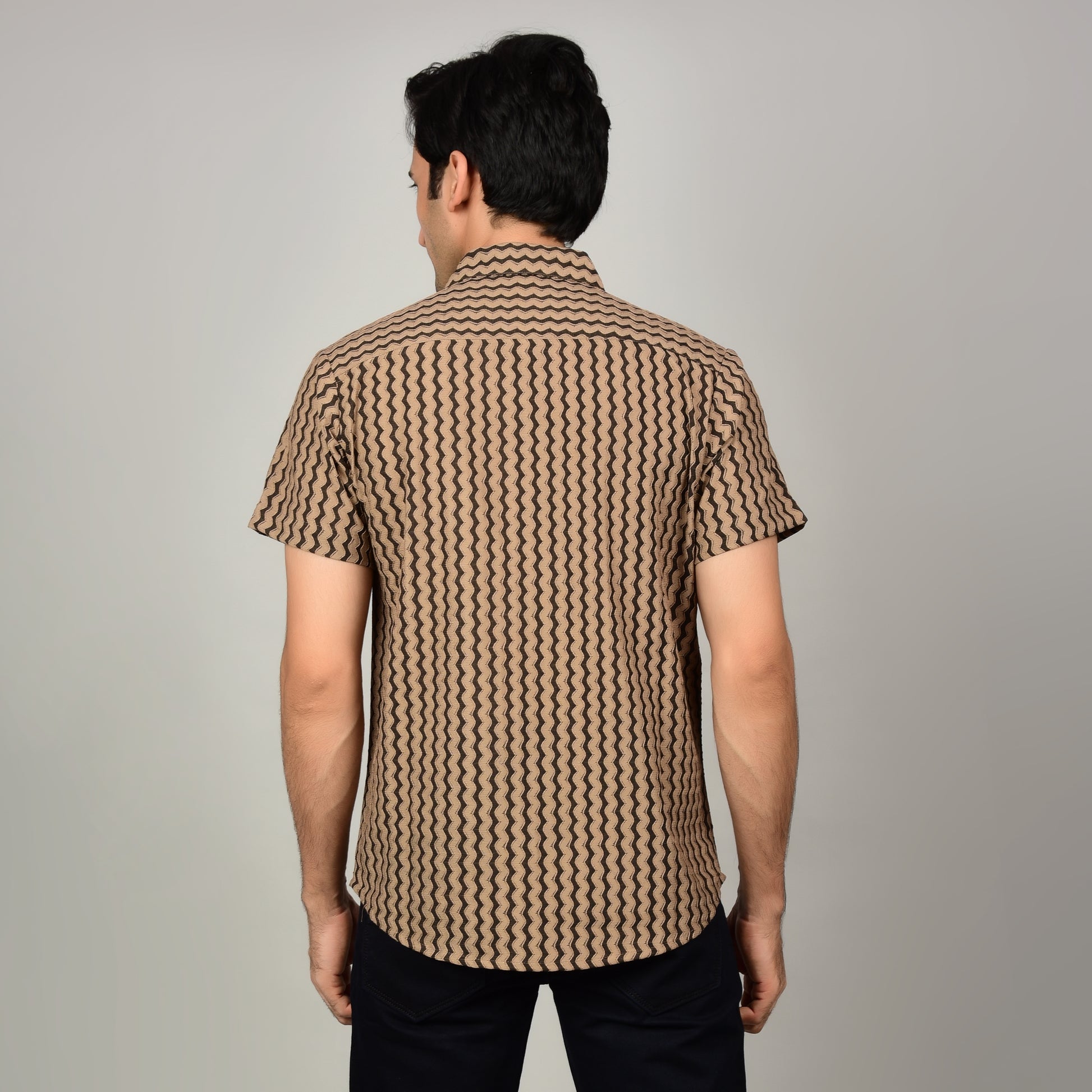 Men's Textured Brown Casual Shirt Being Flawless
