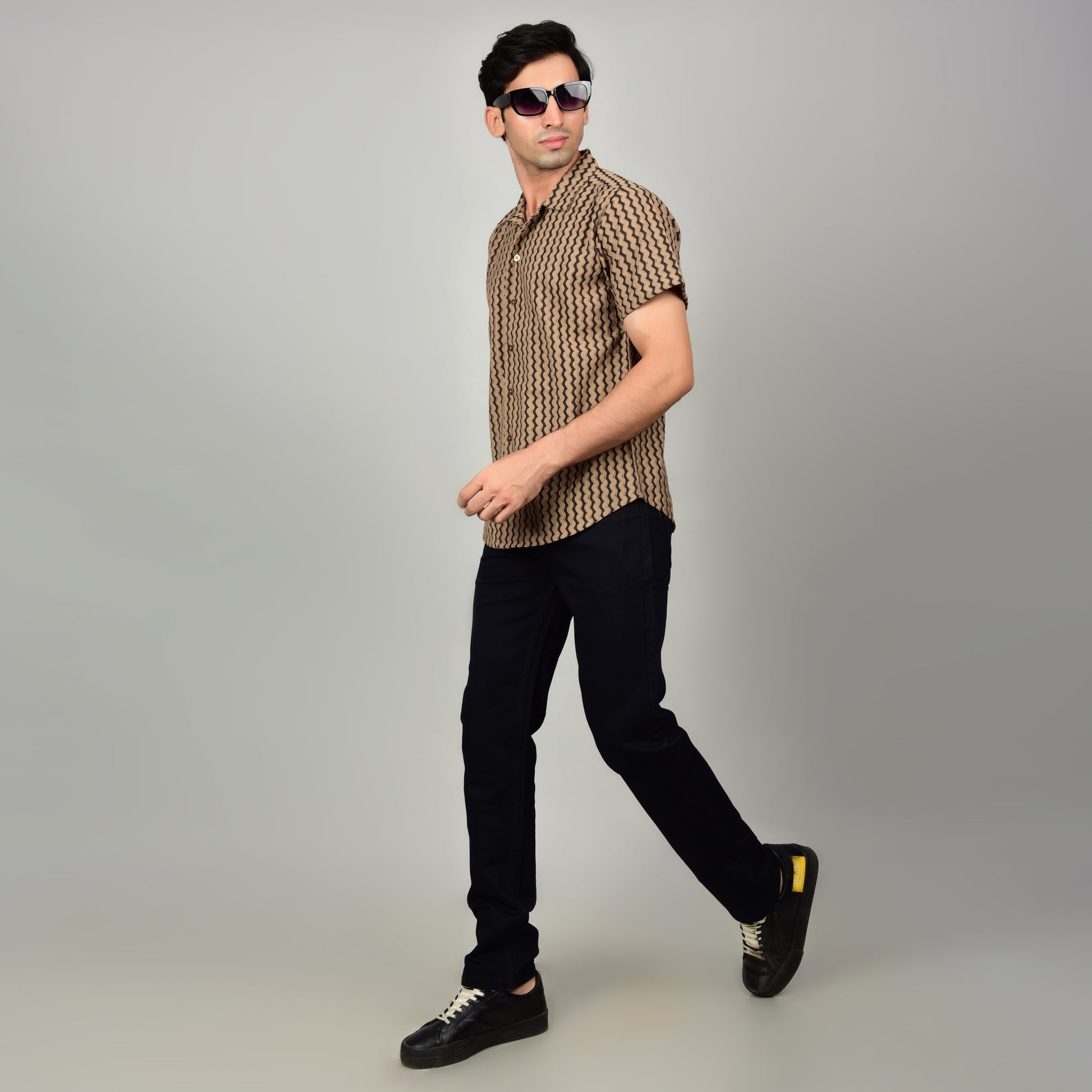 Men's Textured Brown Casual Shirt Being Flawless