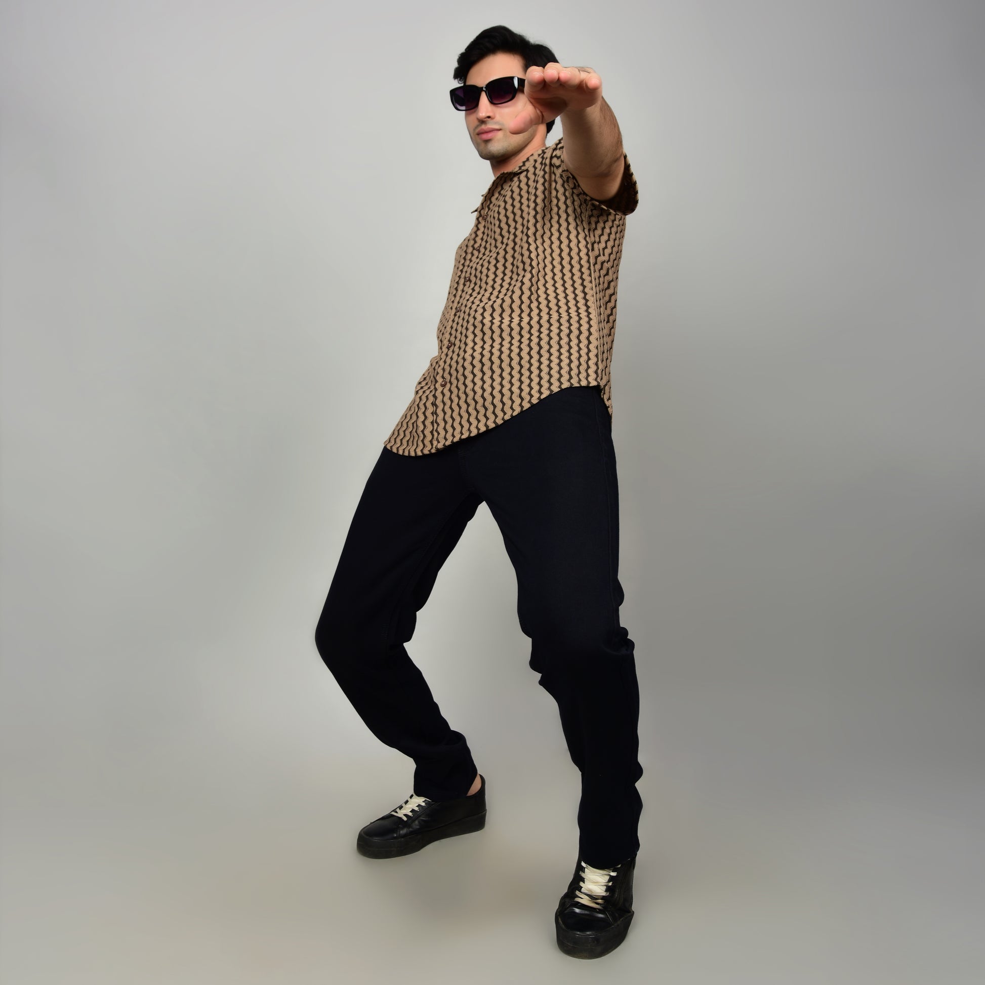 Men's Textured Brown Casual Shirt Being Flawless