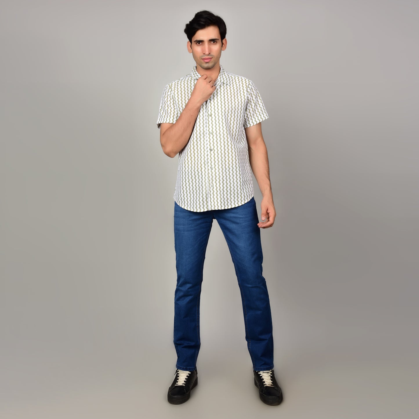 Men's Textured Casual Shirt - Sage Green & White Being Flawless