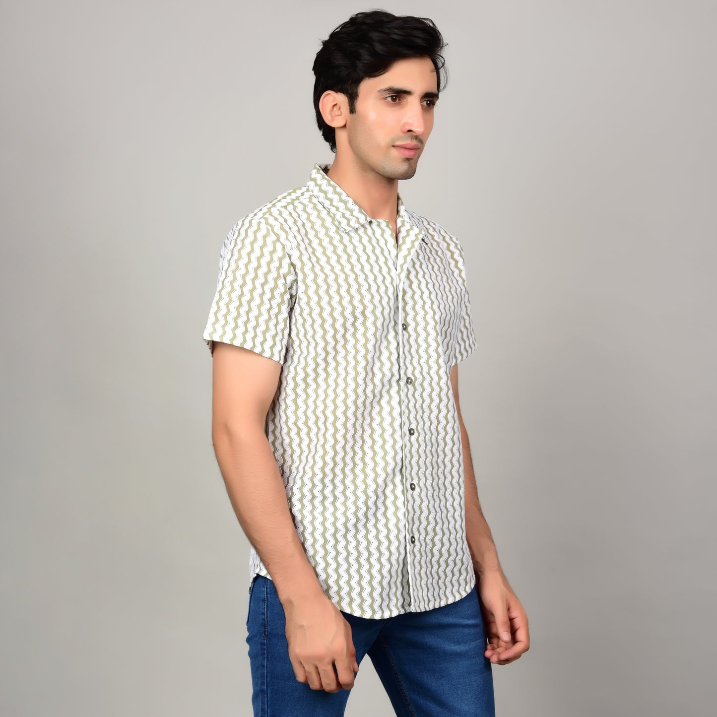 Men's Textured Casual Shirt - Sage Green & White Being Flawless