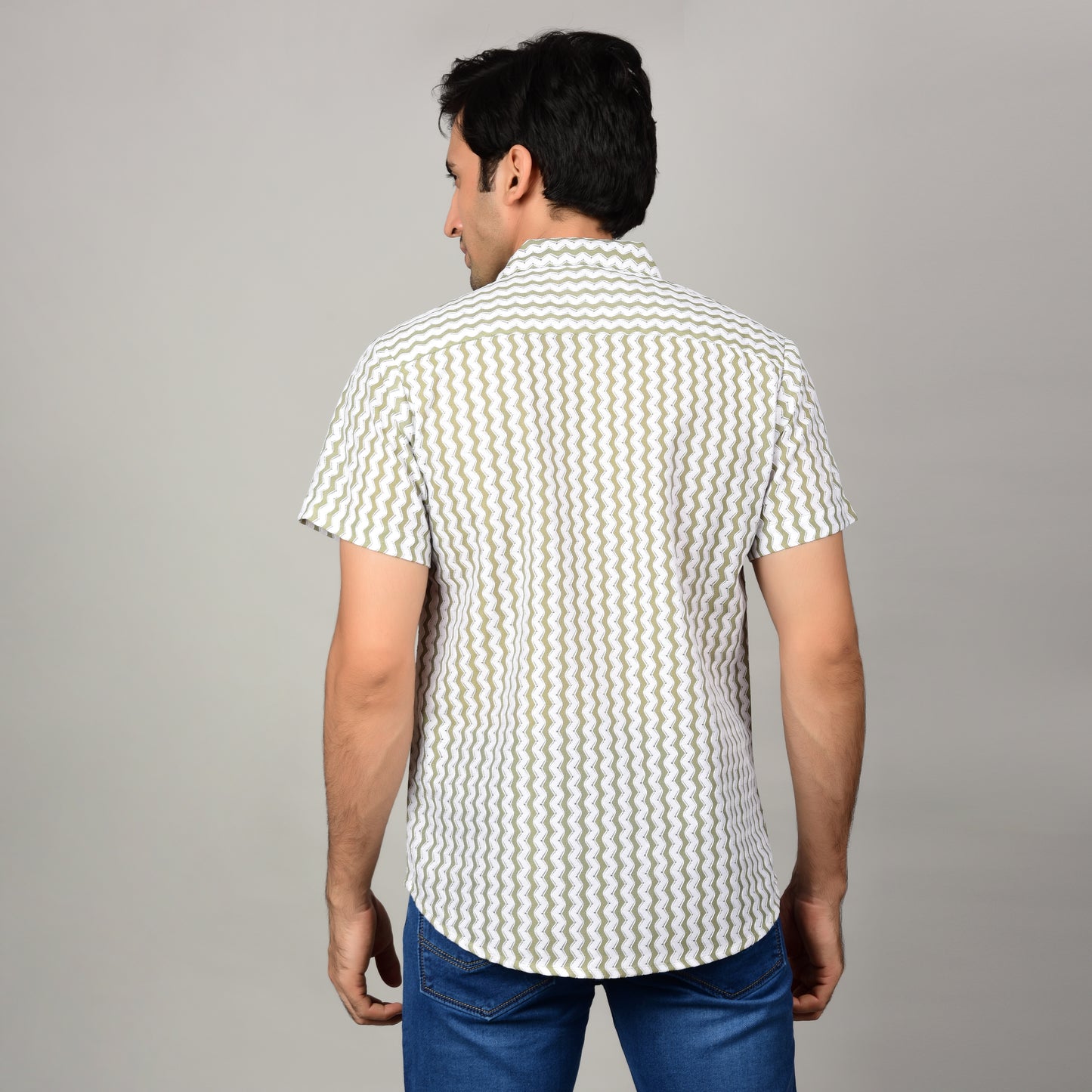 Men's Textured Casual Shirt - Sage Green & White Being Flawless