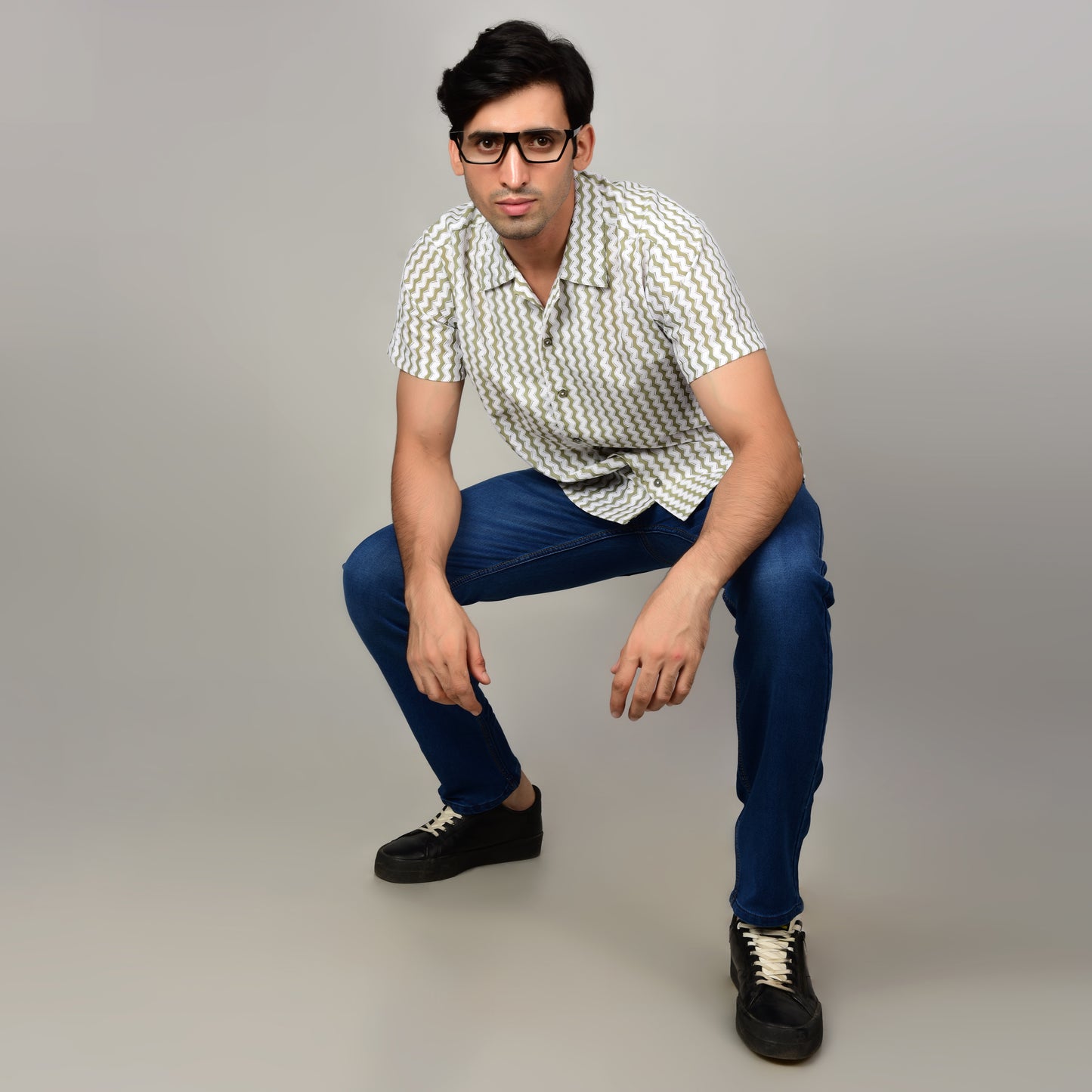 Men's Textured Casual Shirt - Sage Green & White Being Flawless