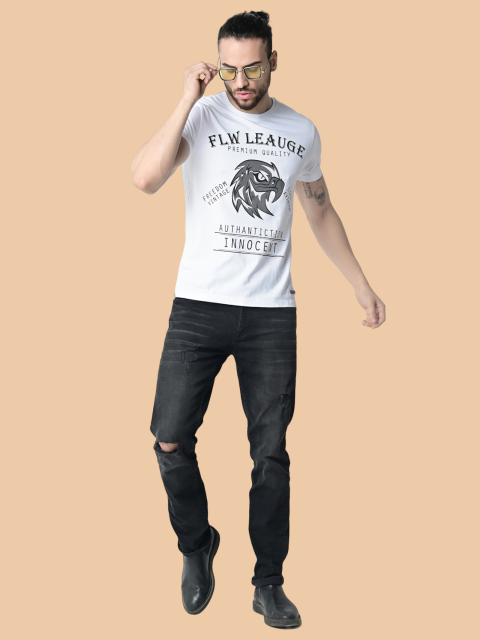 Flawless Men White Print Cotton T-Shirt Being Flawless