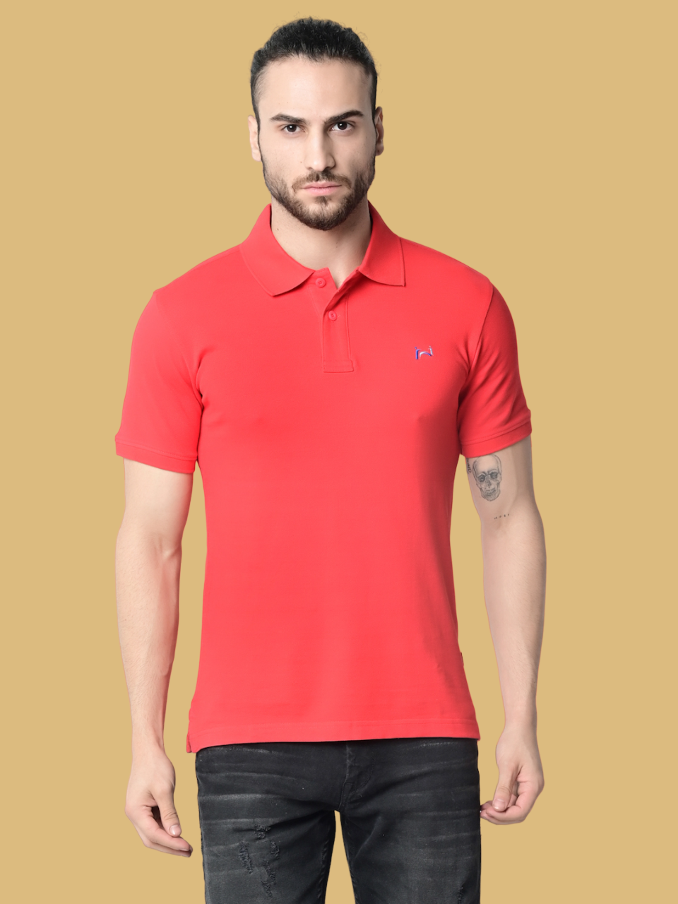 Flawless Men Red Organic Polo T-Shirt Being Flawless