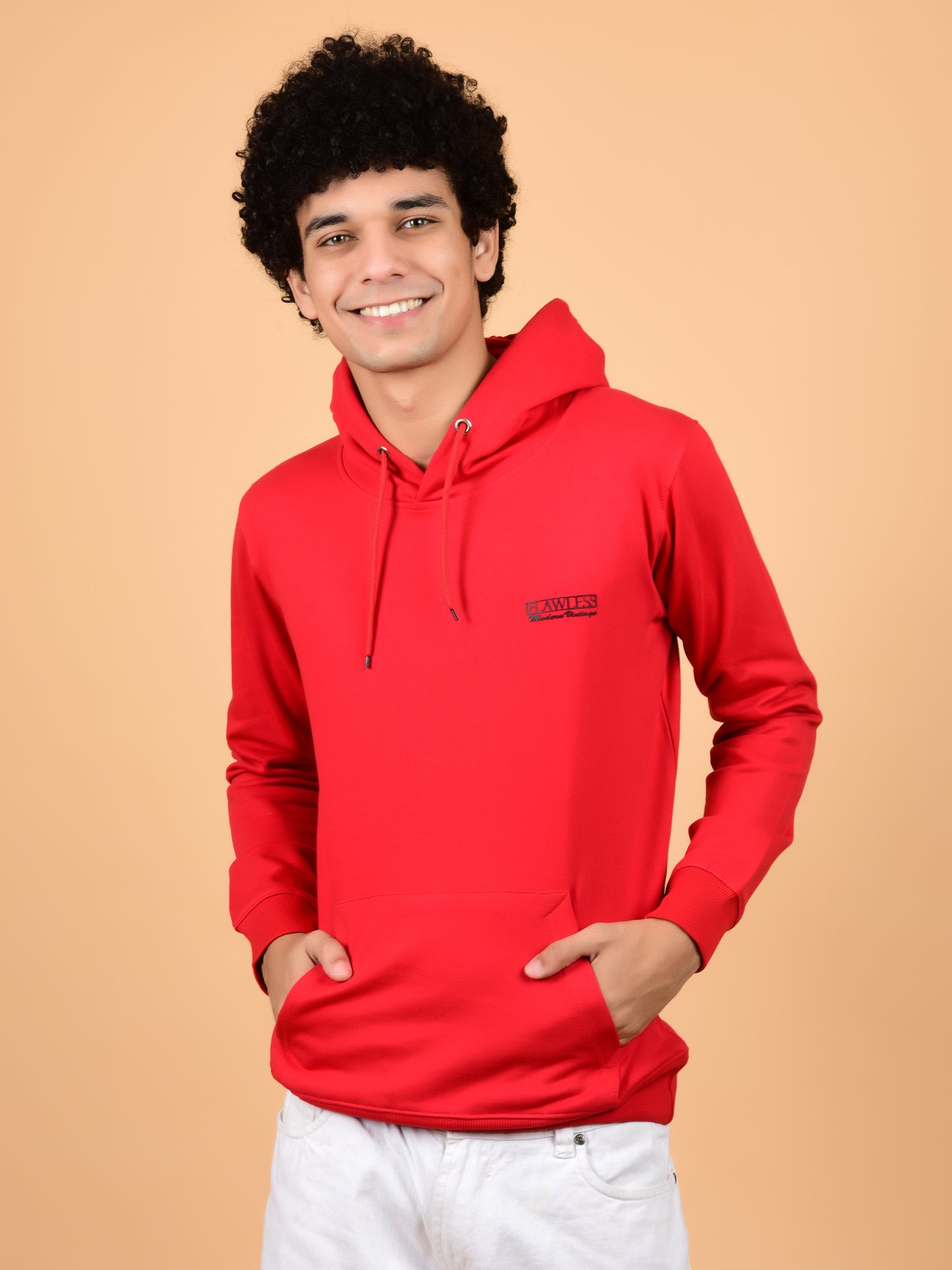 Flawless Red Solid Hoodie for Men Being Flawless