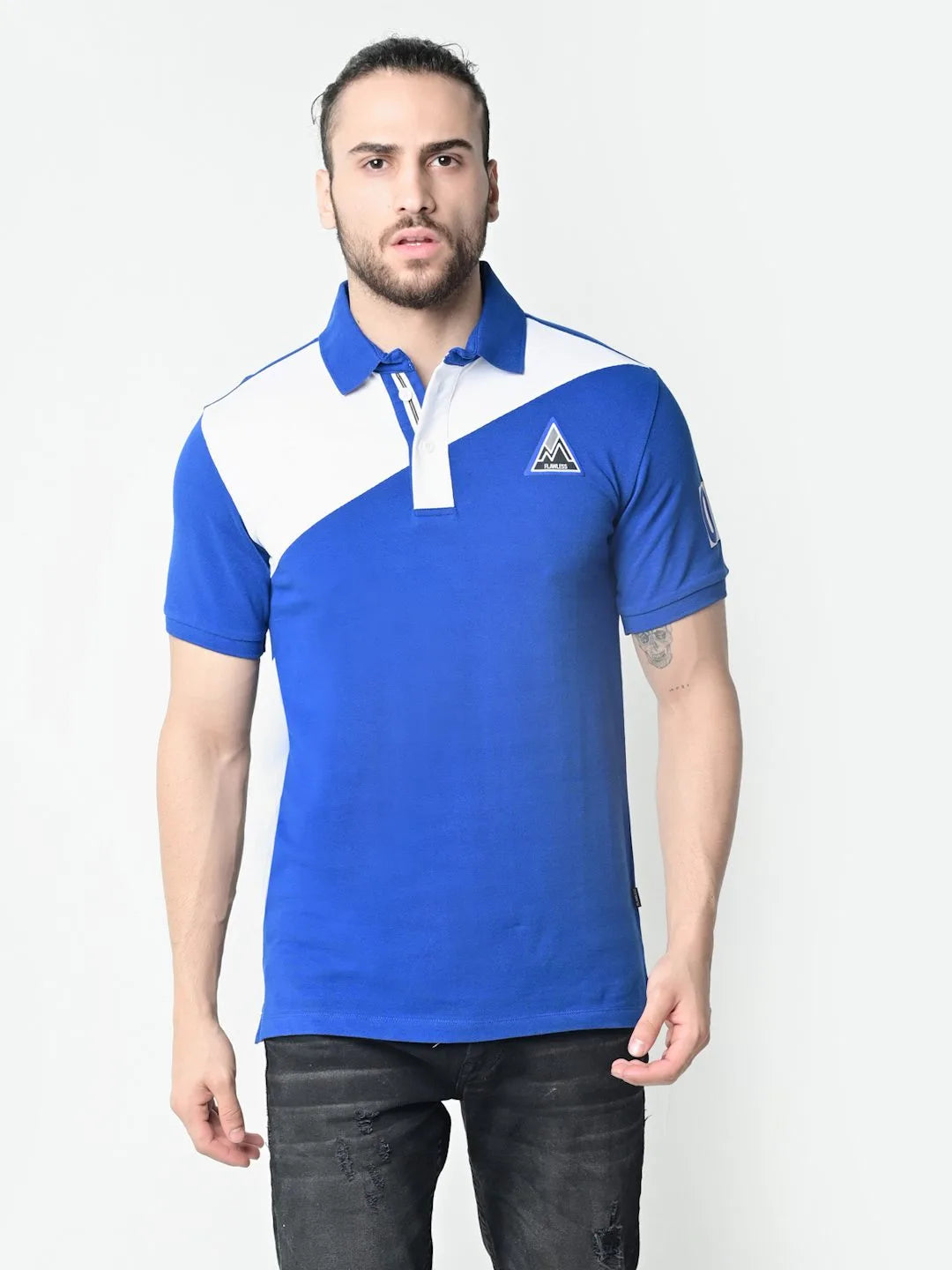 Flawless Men Organic Polo Blue T-Shirt Being Flawless