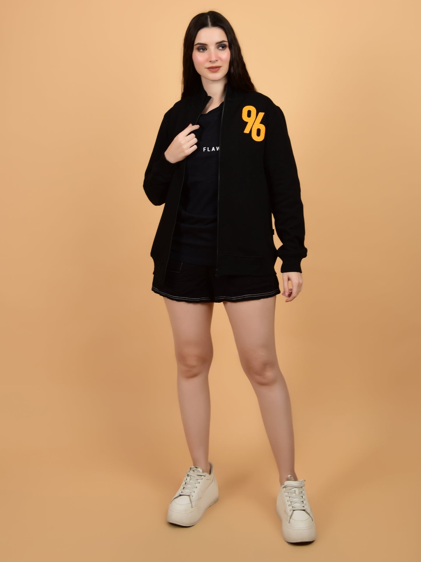 Flawless Women Black Zipped Sweatshirt Being Flawless