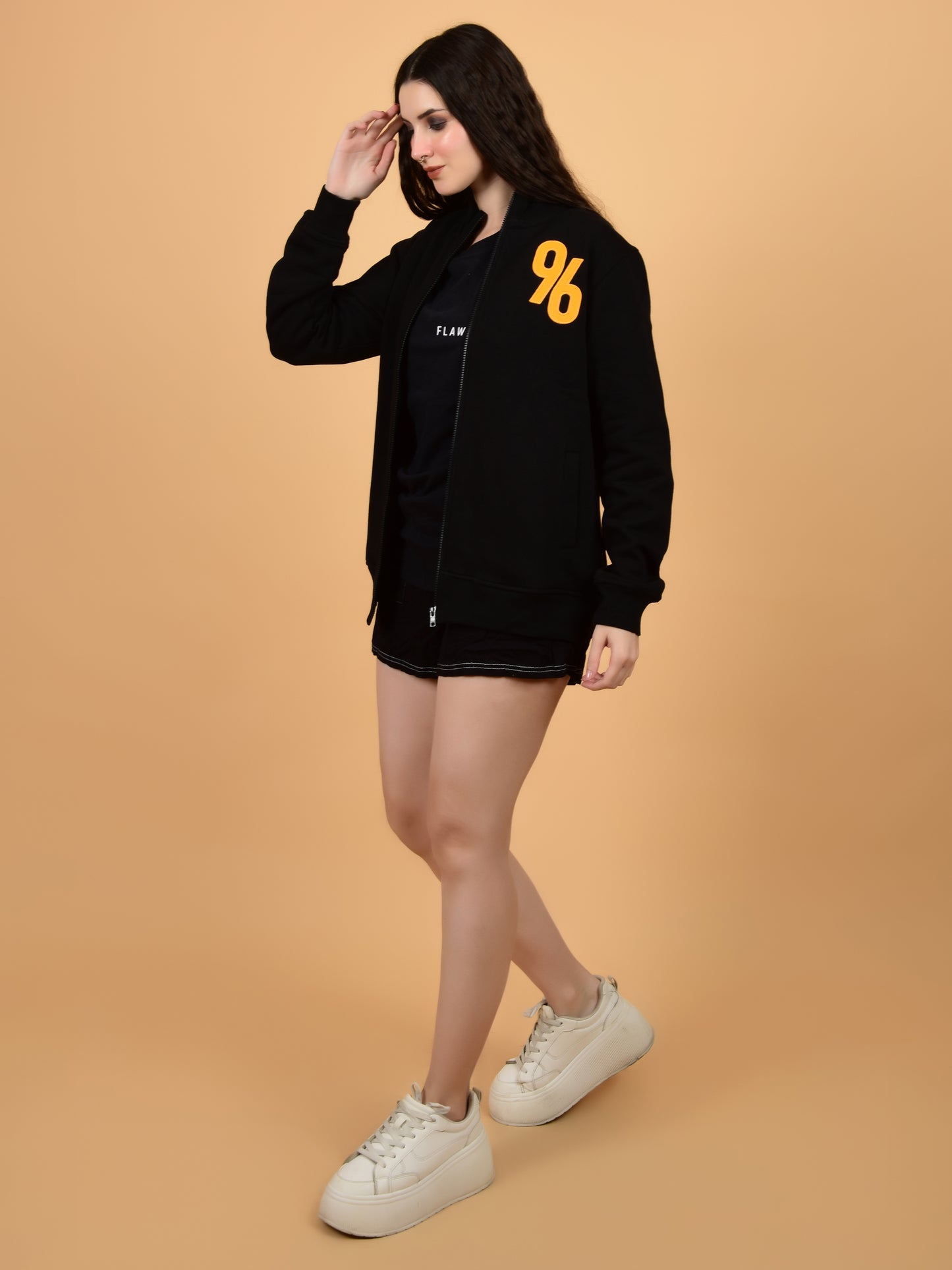 Flawless Women Black Zipped Sweatshirt Being Flawless