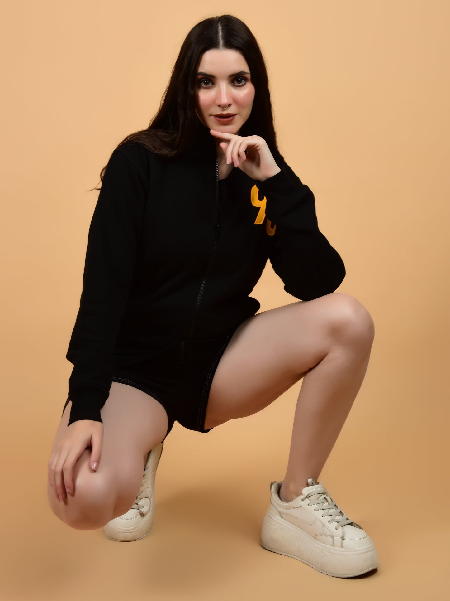 Flawless Women Black Zipped Sweatshirt Being Flawless