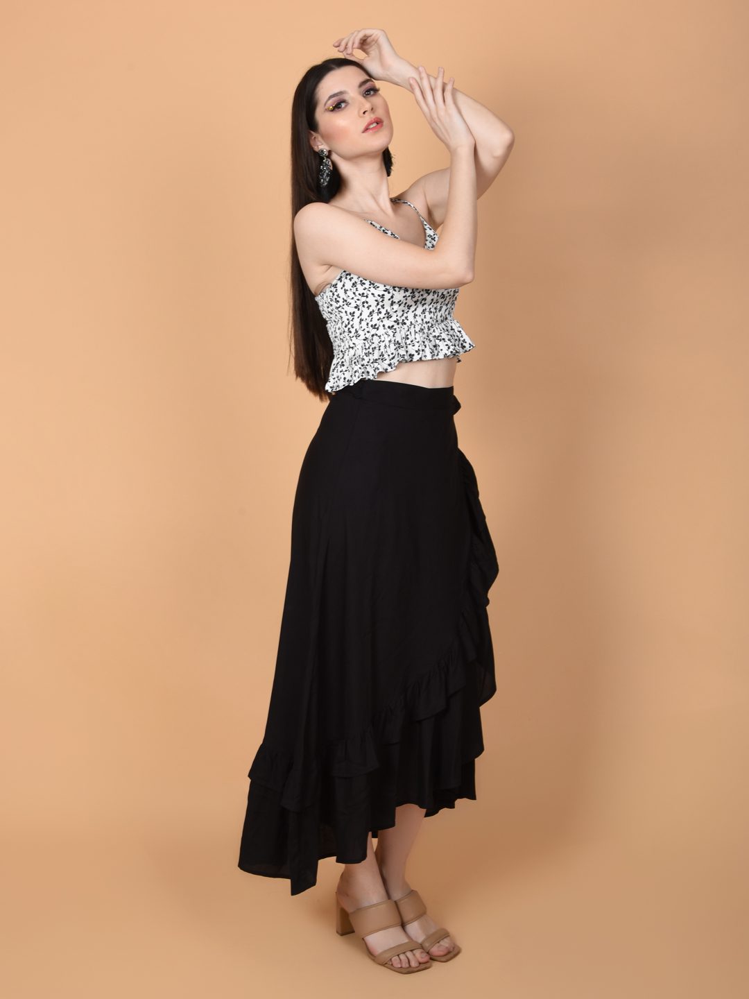 Flawlesss Women Stylish and Versatile FashionBlack Wrap Around Tie Knot Skirt Being Flawless