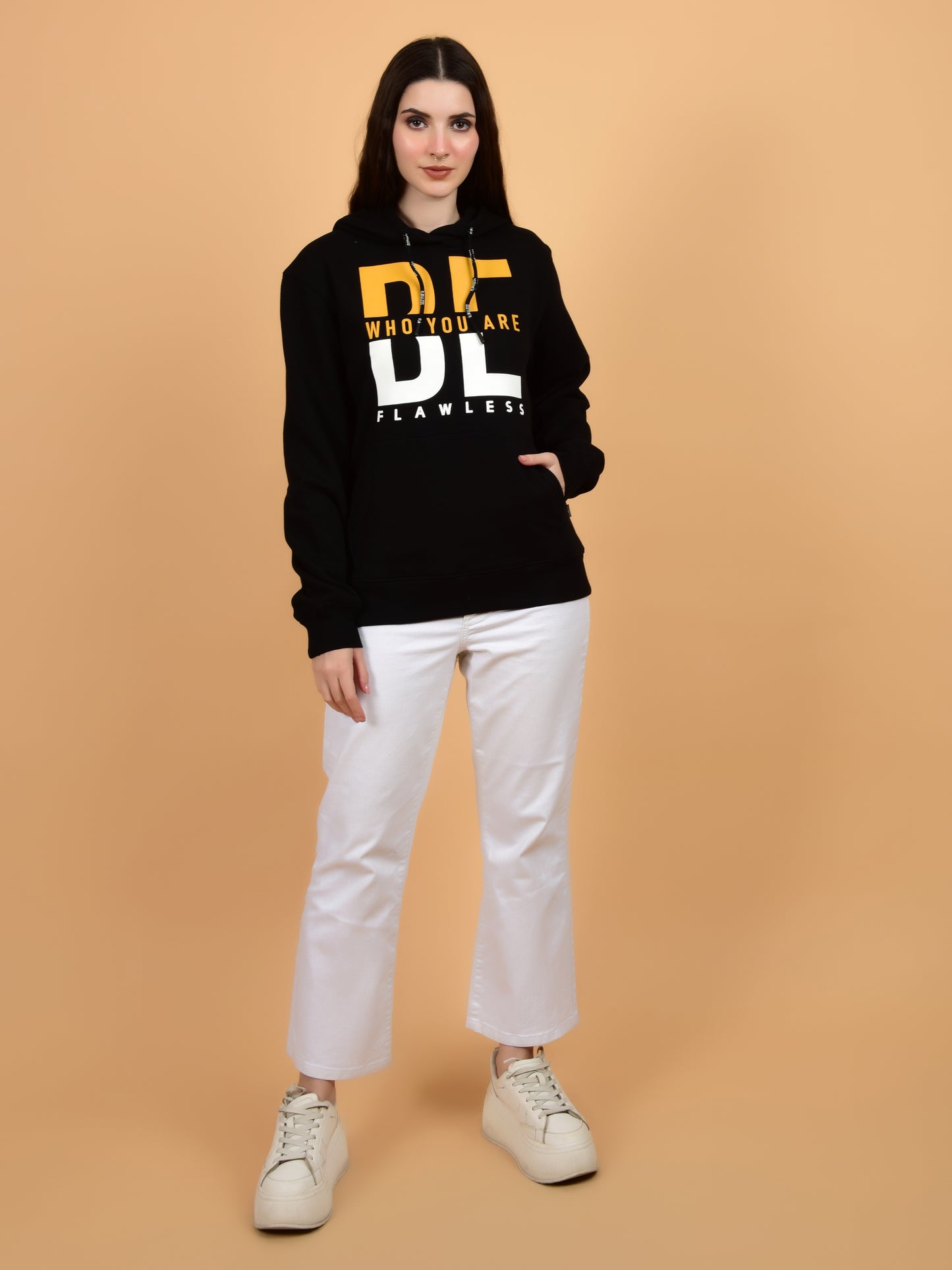 Flawless Women Trendy Black Printed Hoodie