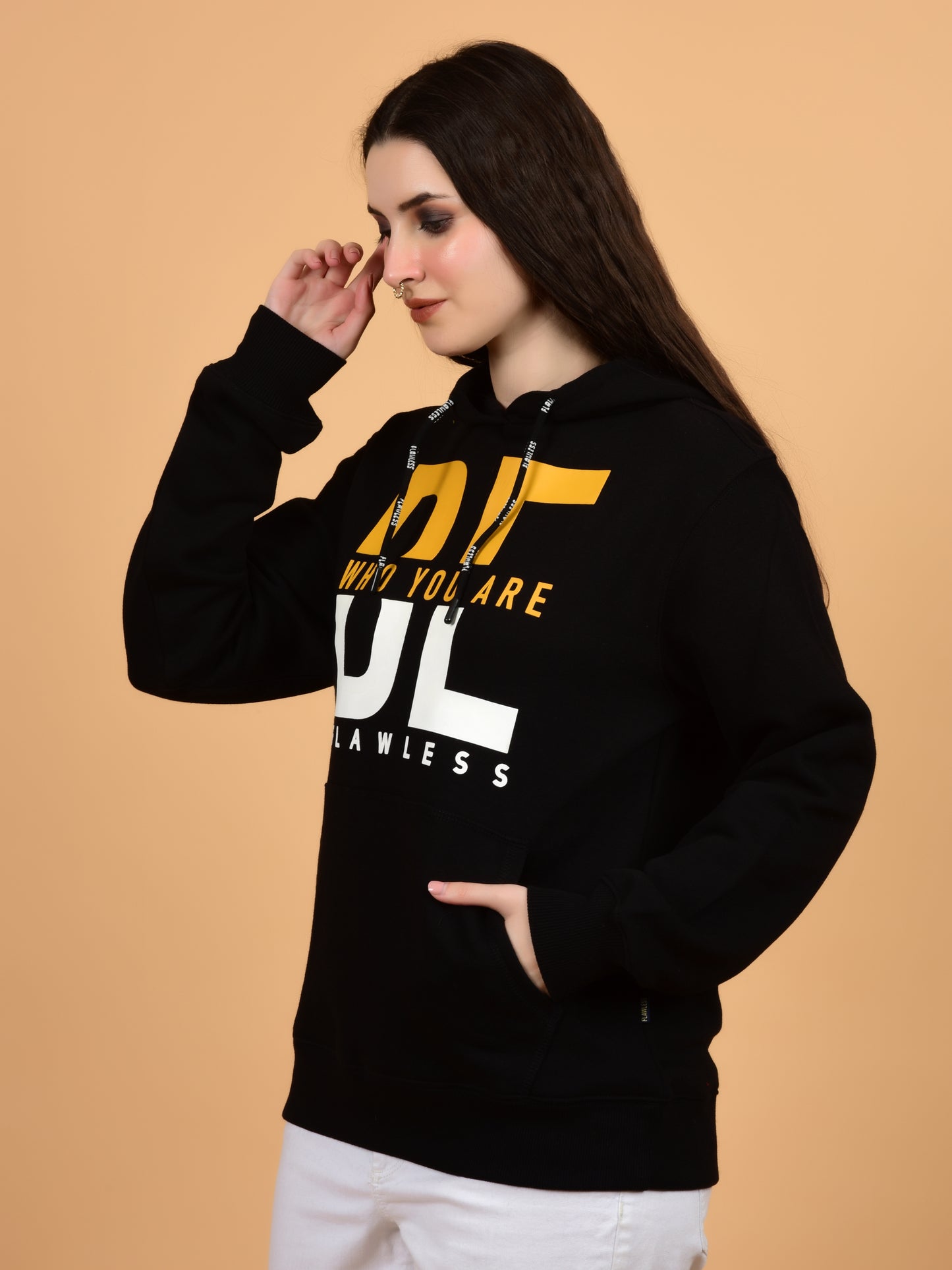 Flawless Women Trendy Black Printed Hoodie