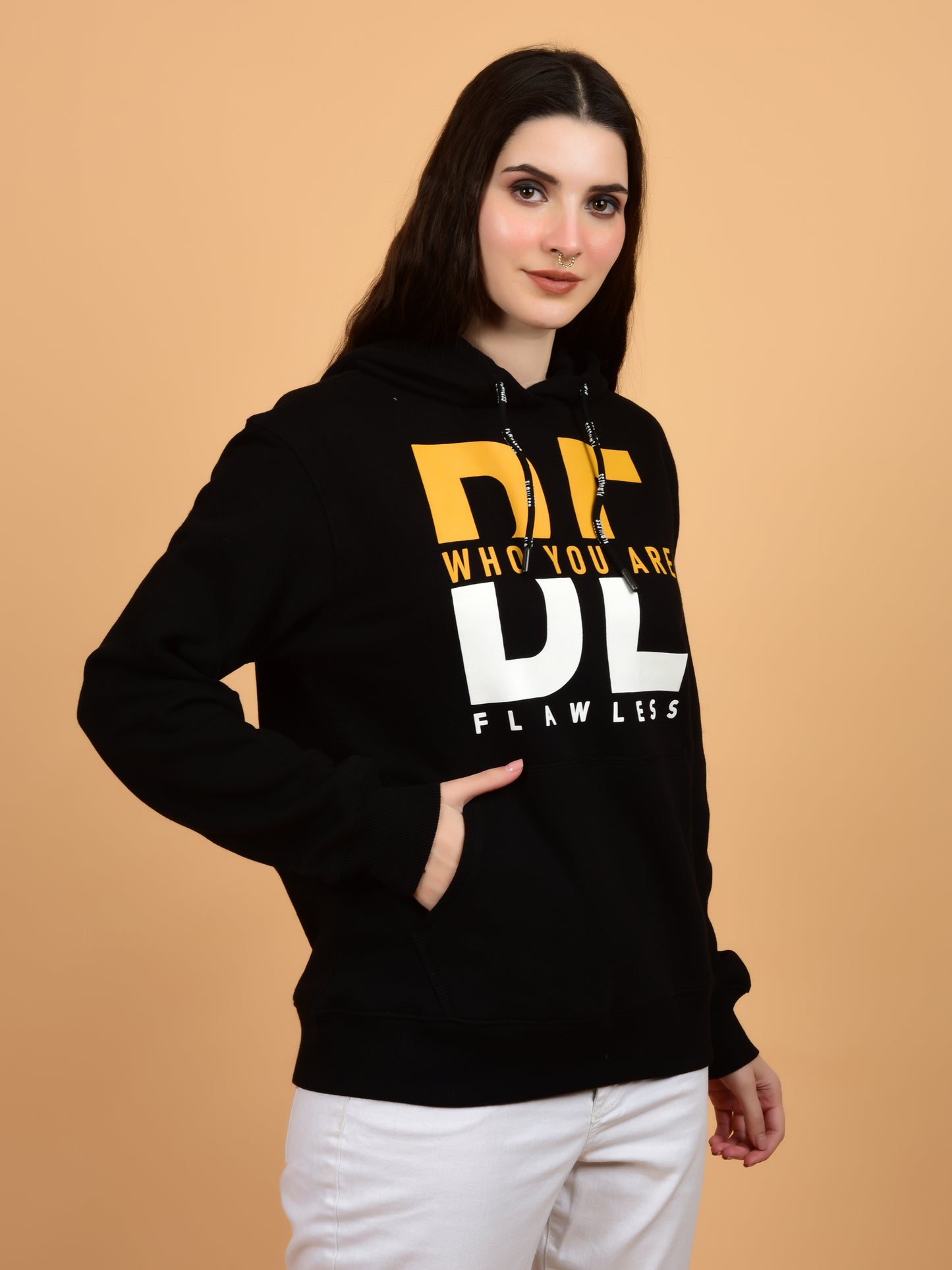Flawless Women Trendy Black Printed Hoodie