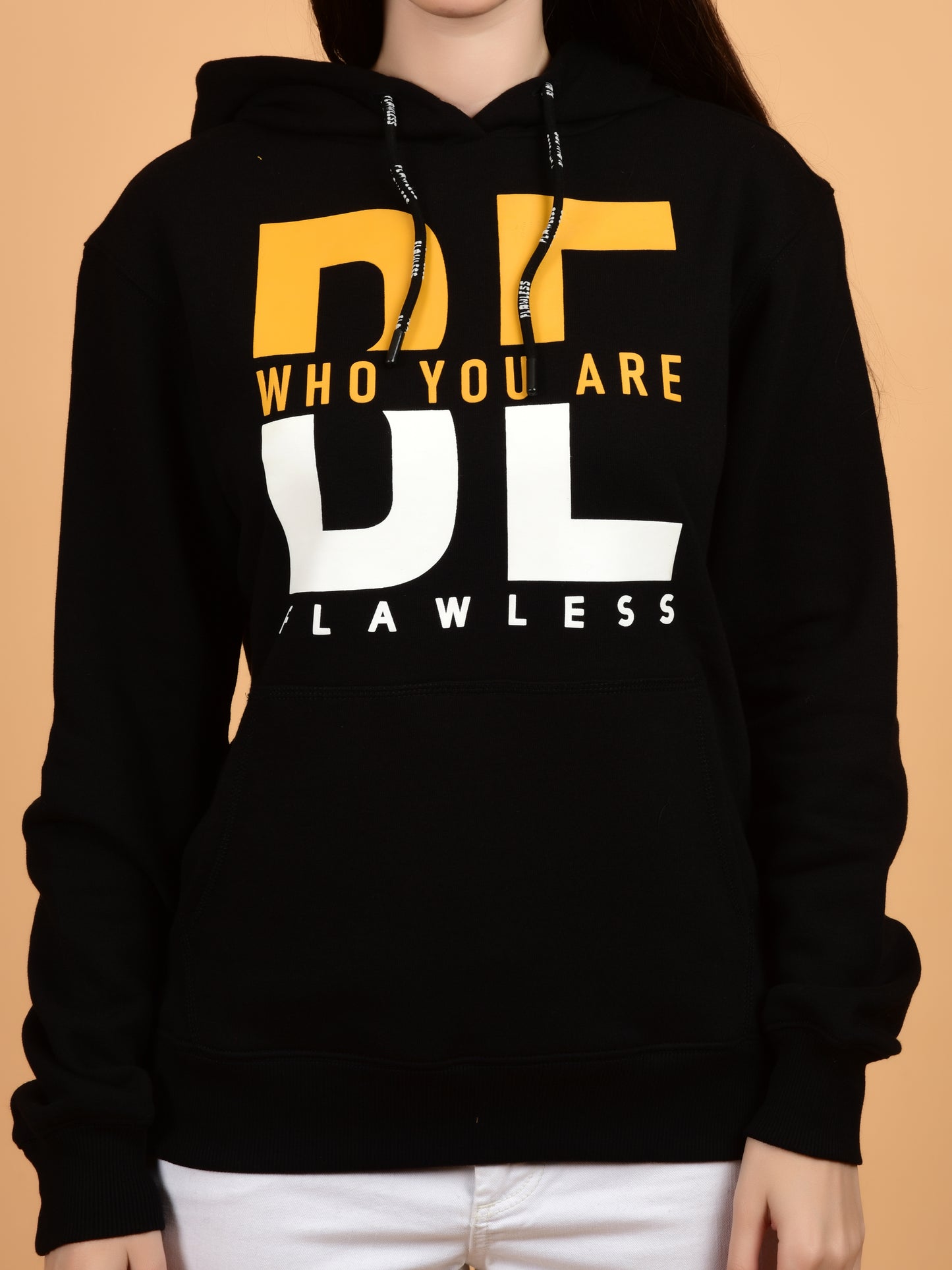 Flawless Women Trendy Black Printed Hoodie