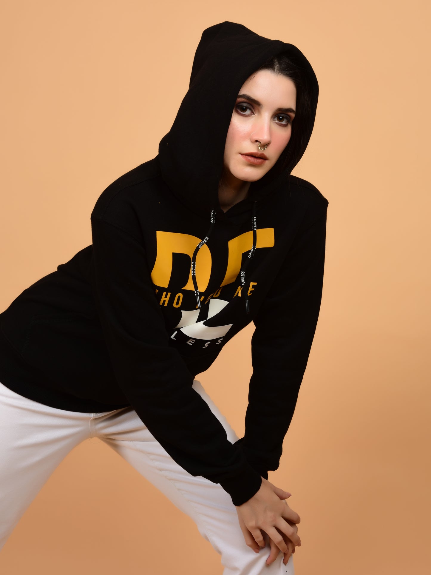 Flawless Women Trendy Black Printed Hoodie