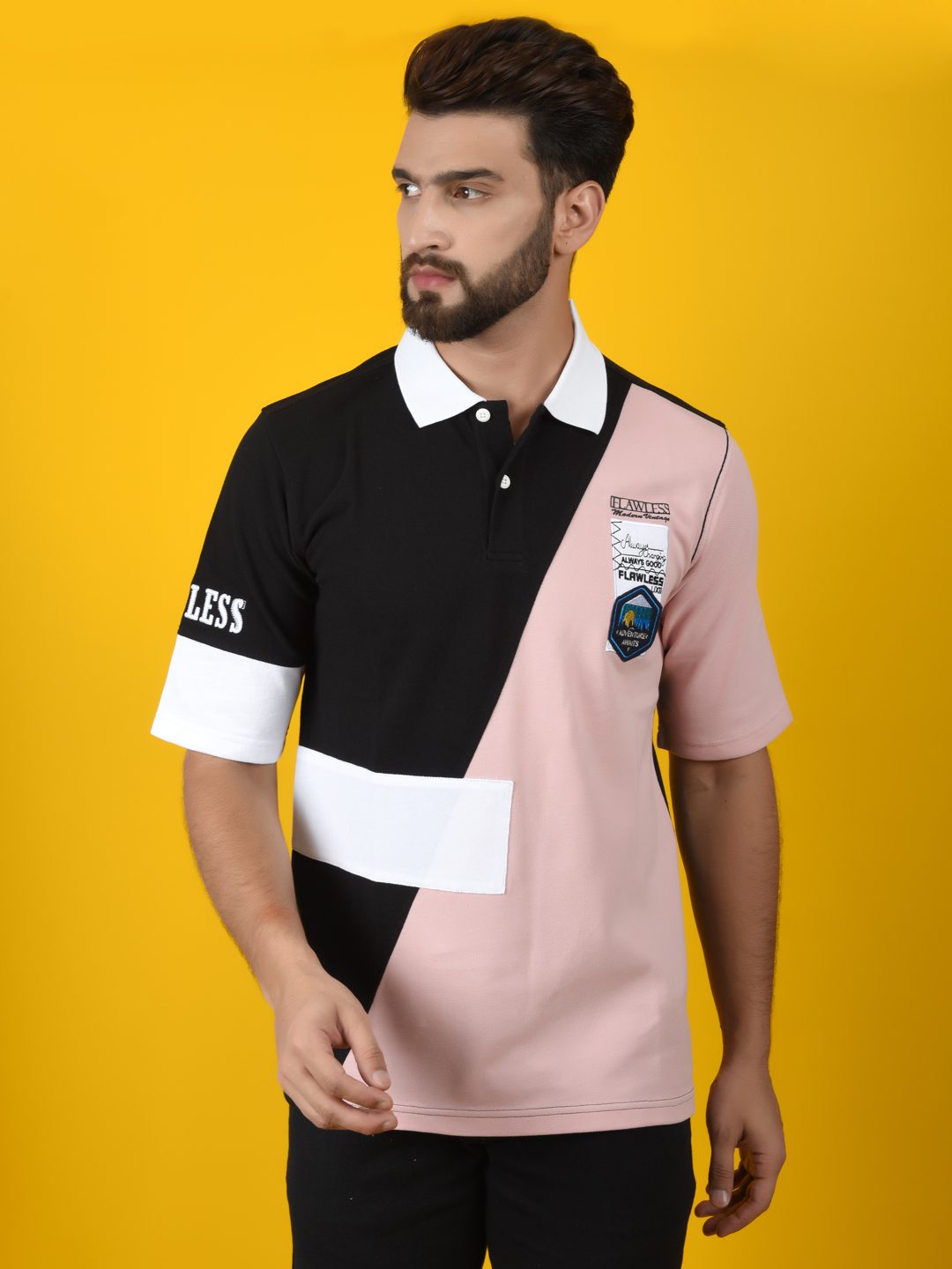 Flawless Men Pink Solid Polo Neck T-Shirt | OETA Being Flawless