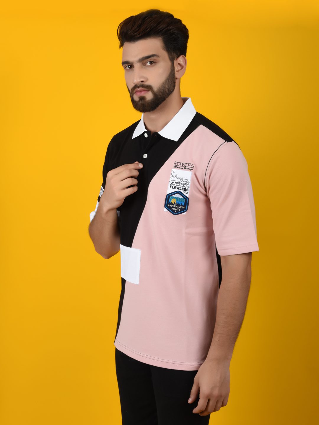 Flawless Men Pink Solid Polo Neck T-Shirt | OETA Being Flawless