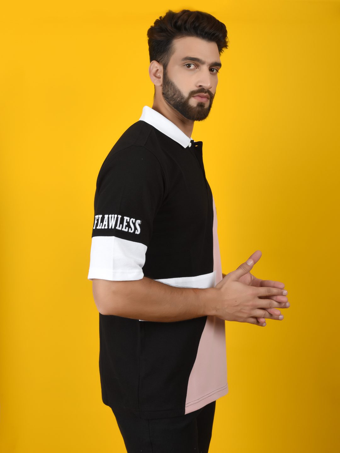 Flawless Men Pink Solid Polo Neck T-Shirt | OETA Being Flawless