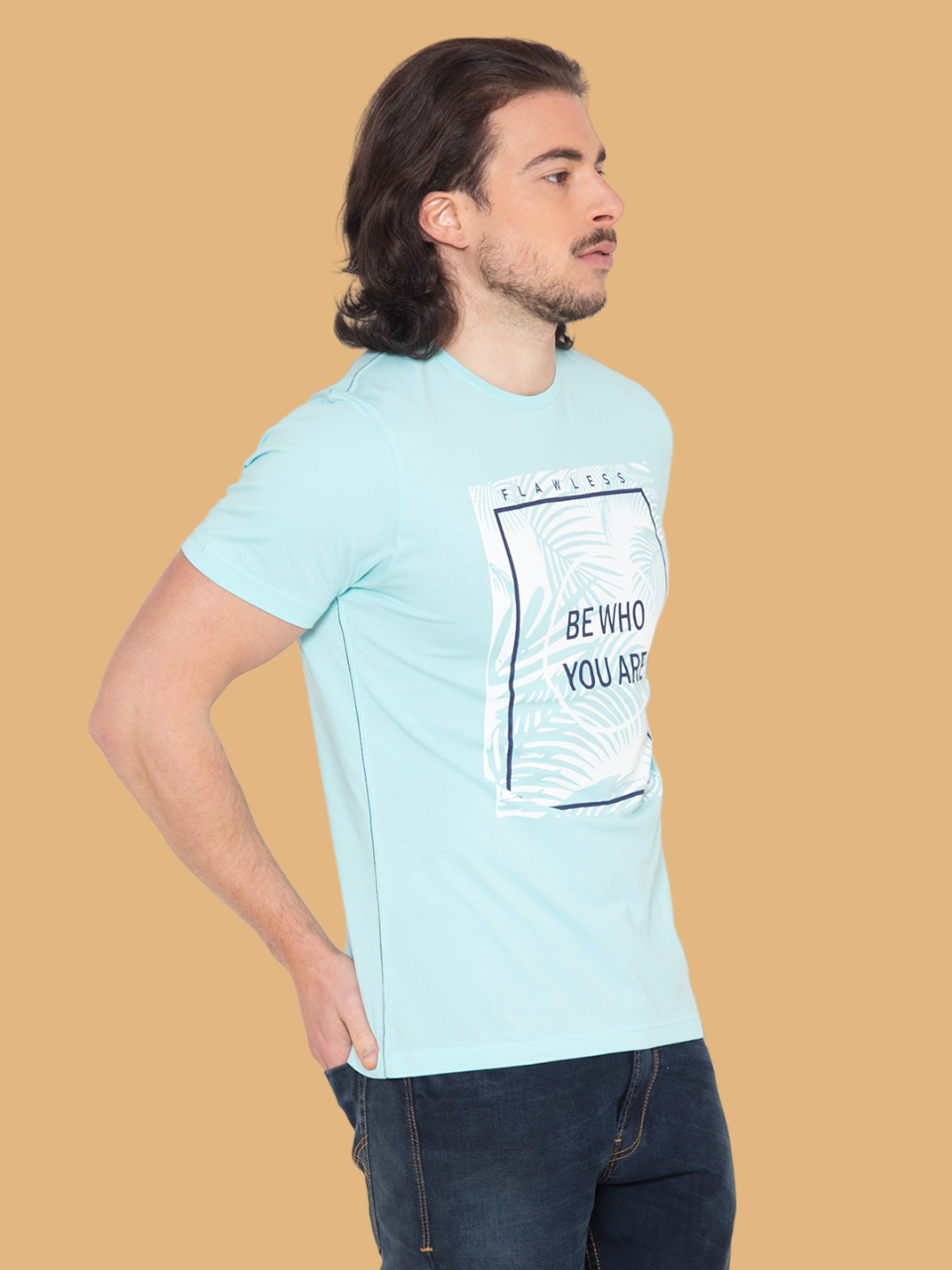 Flawless Men Blue Printed T-Shirt Being Flawless