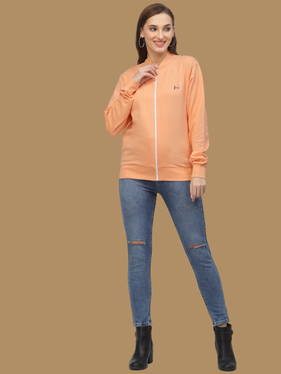 Flawless Women Solid Zipper Sweatshirt Being Flawless