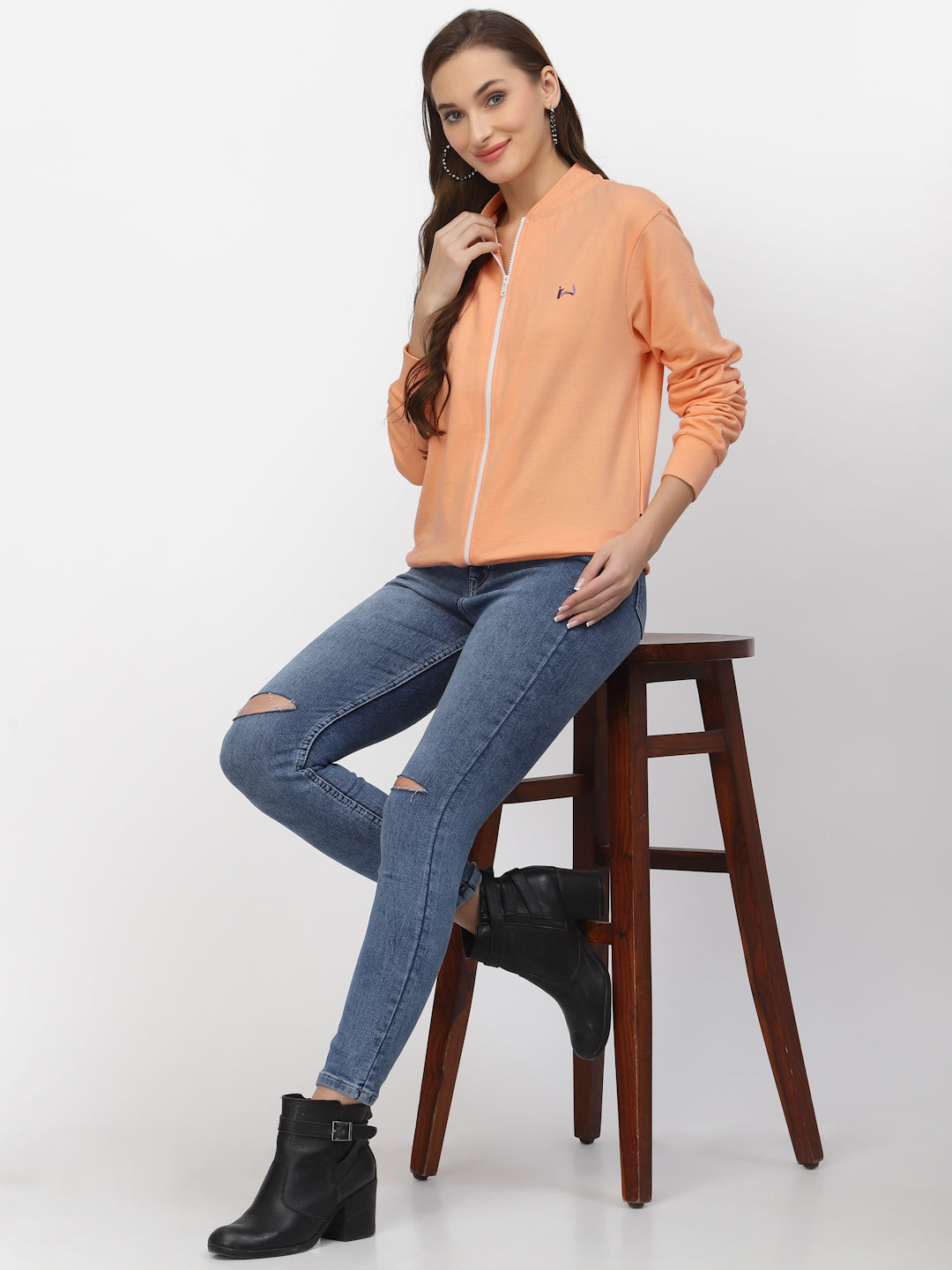Flawless Women Solid Zipper Sweatshirt Being Flawless