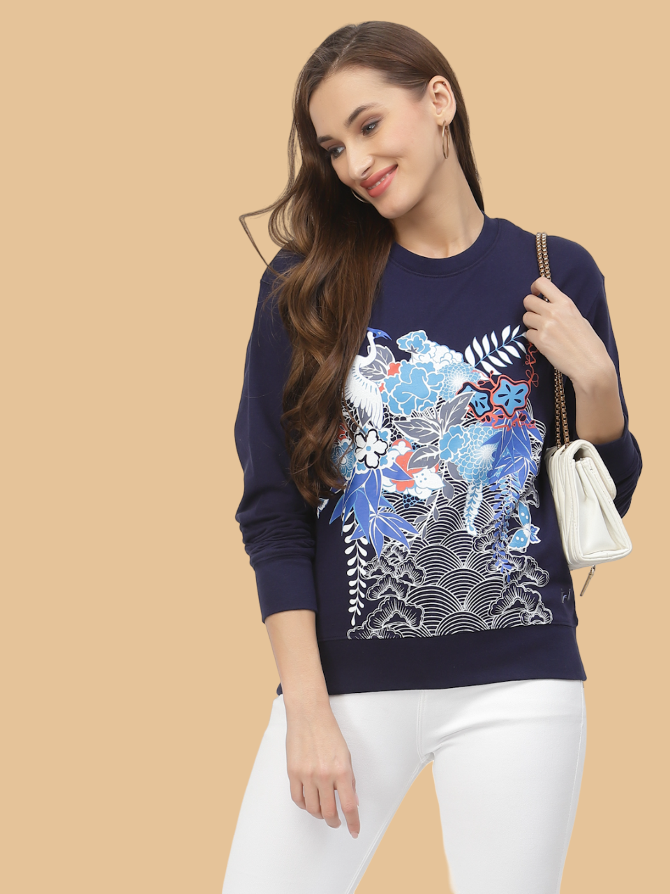 Flawless Printed Numb Navy Sweatshirt For Women Being Flawless