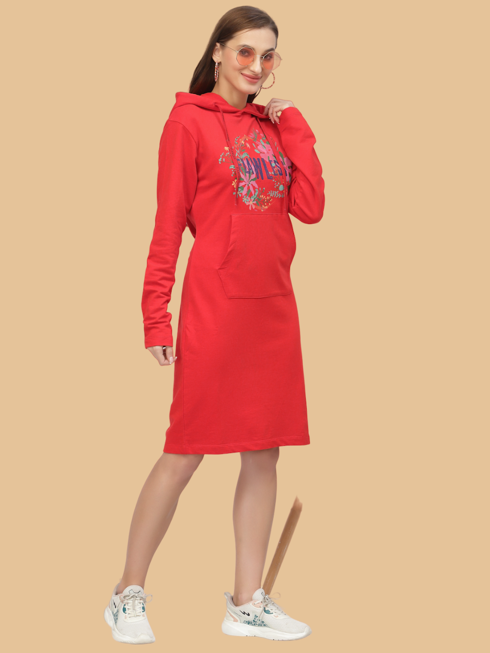 Flawless Women's Red Hooded Dress For Winter Being Flawless
