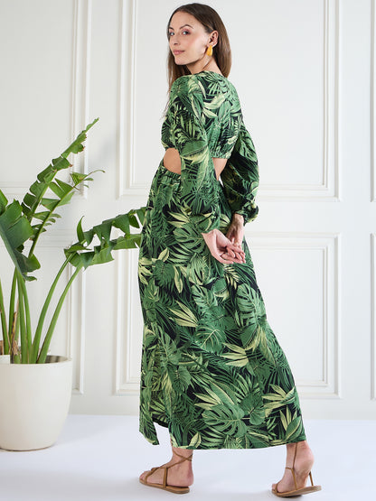 Flawless Women Party Wear Green Cut-Out Dress | HAZEL