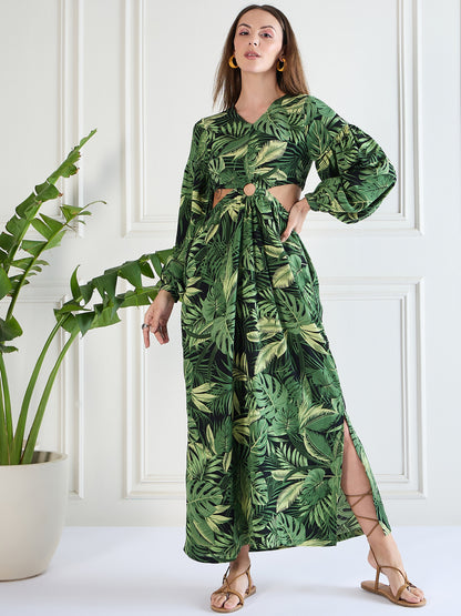 Flawless Women Party Wear Green Cut-Out Dress | HAZEL