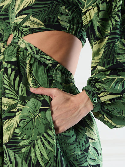 Flawless Women Party Wear Green Cut-Out Dress | HAZEL