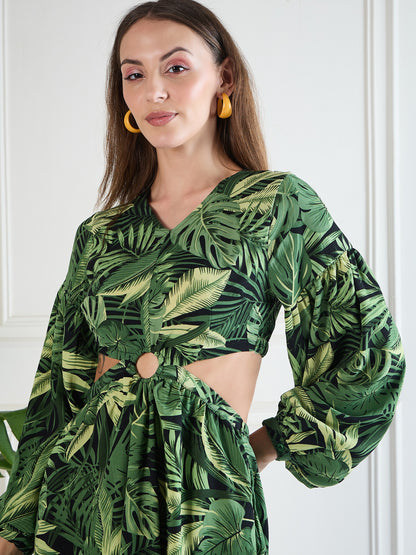 Flawless Women Party Wear Green Cut-Out Dress | HAZEL