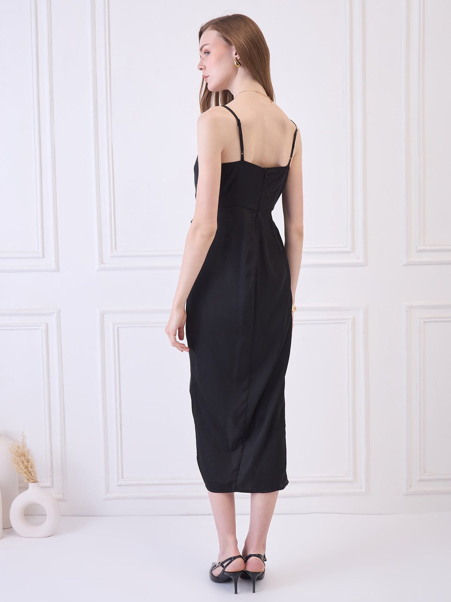 BLACK COWL NECK DRESS WITH SLIT Being Flawless