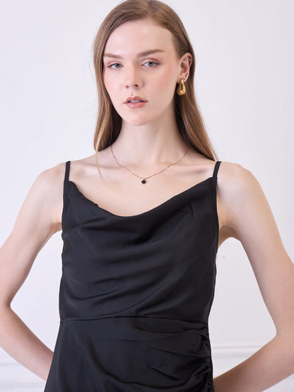 BLACK COWL NECK DRESS WITH SLIT Being Flawless