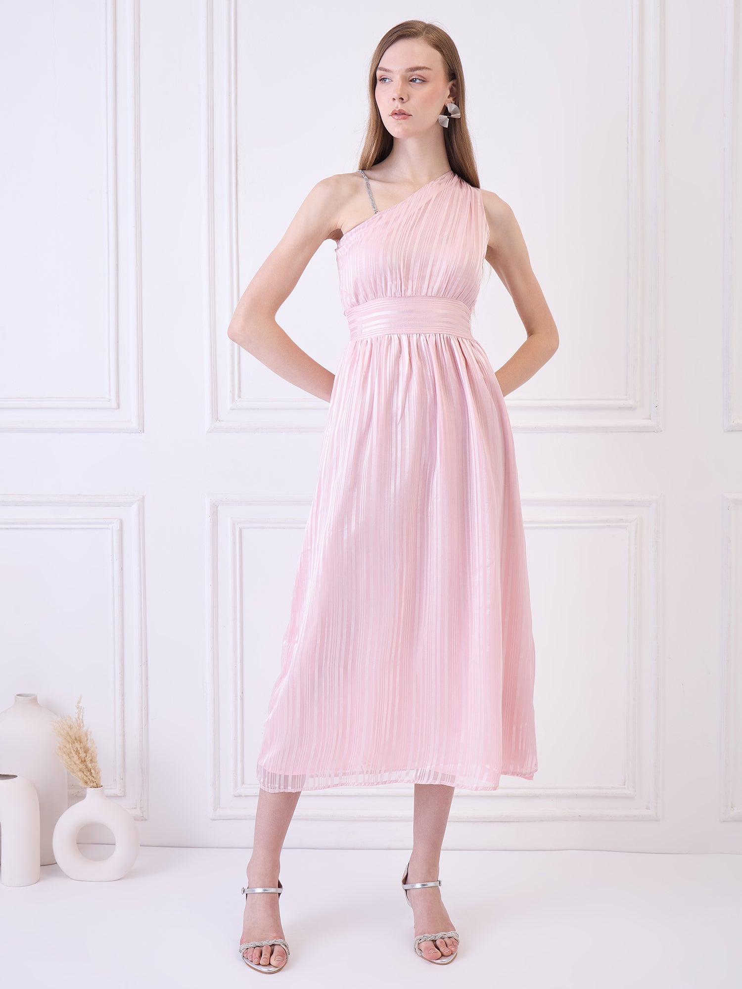 Flawless Women One Shoulder Pink Maxi Dress | BONNIE Being Flawless