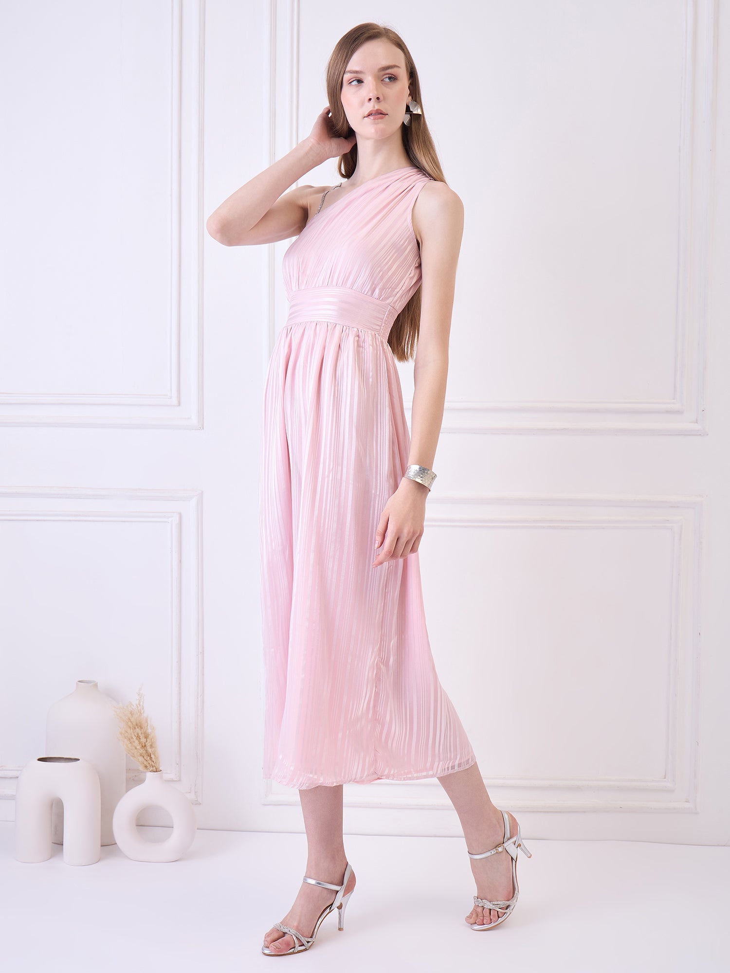 Flawless Women One Shoulder Pink Maxi Dress | BONNIE Being Flawless