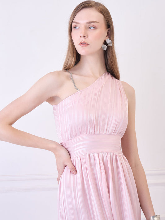 Flawless Women One Shoulder Pink Maxi Dress | BONNIE Being Flawless