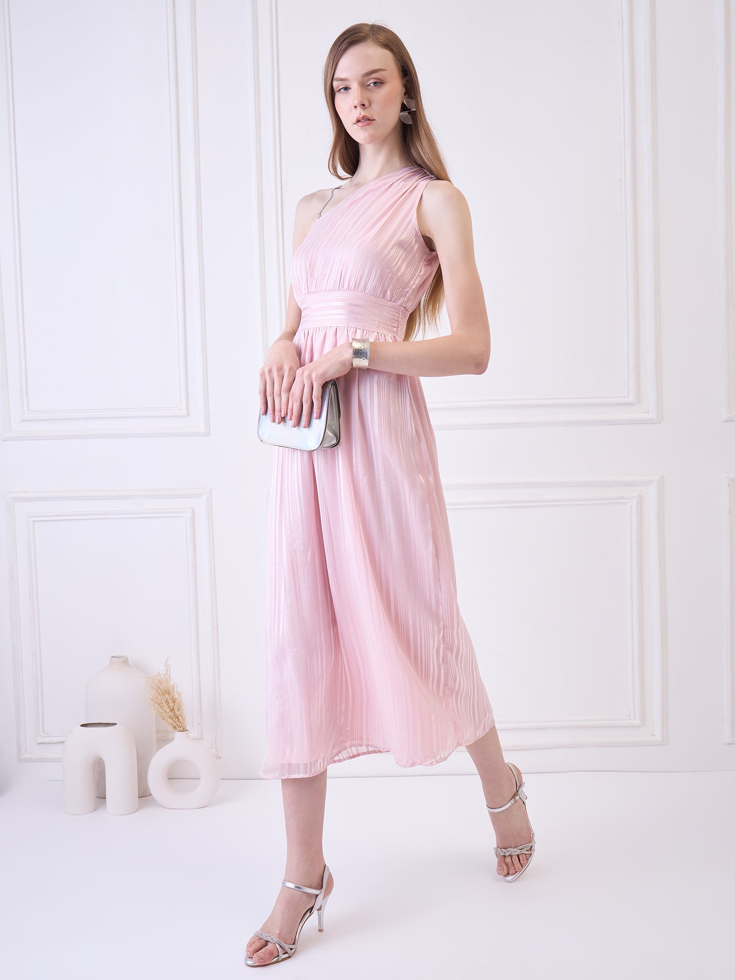 Flawless Women One Shoulder Pink Maxi Dress | BONNIE Being Flawless