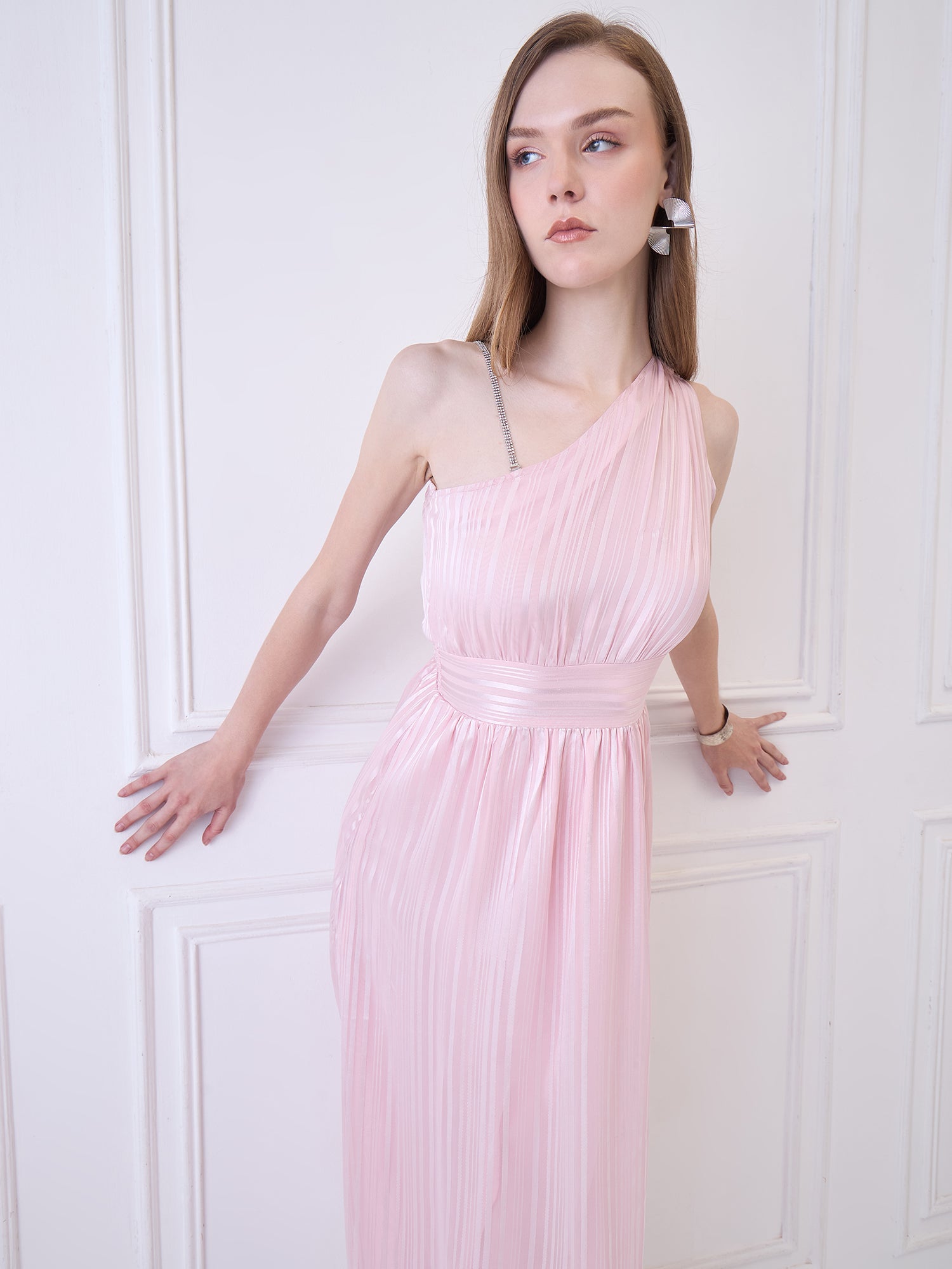 Flawless Women One Shoulder Pink Maxi Dress | BONNIE Being Flawless