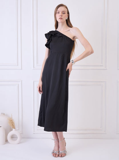 Elegant Black One Shoulder Long Dress | JENNY Being Flawless
