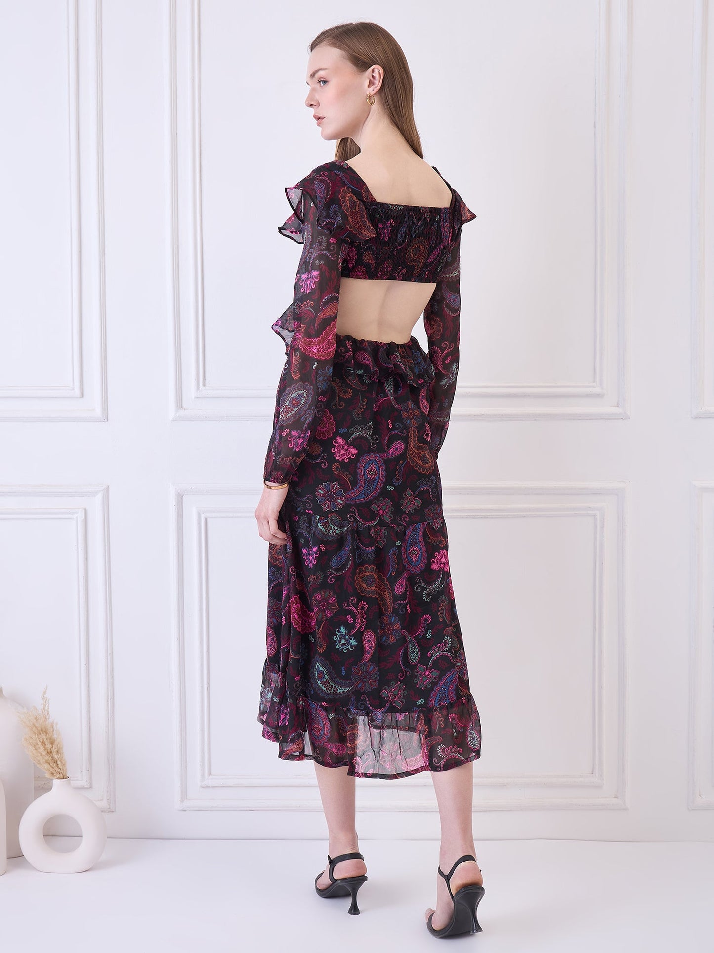Flawless Women Multicolor Maxi Maroon Dress | RUFFLE Being Flawless