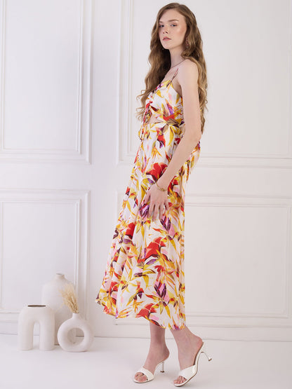 Flawless Floral cut out Satin Dress - Yellow & Orange Being Flawless