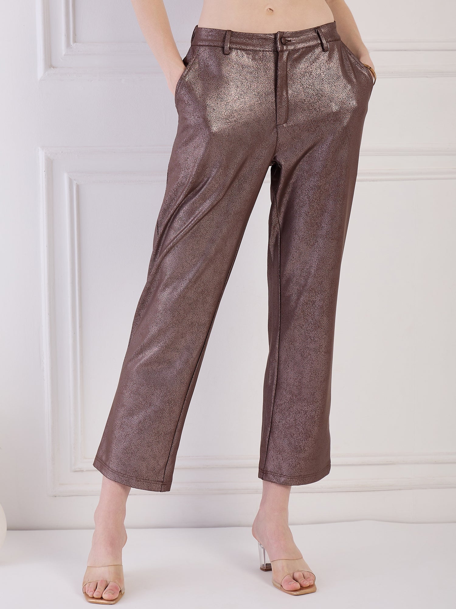 Brown Faux Leather Pants Being Flawless