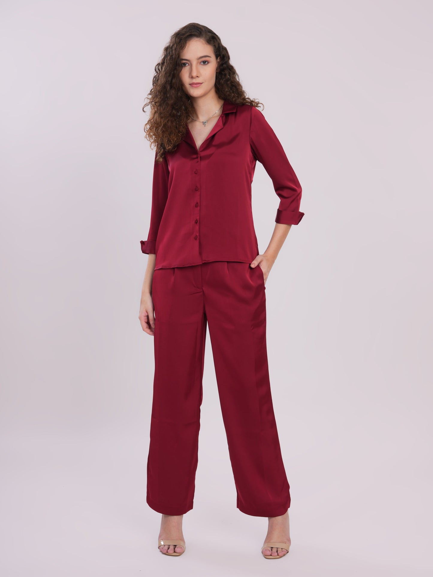 Red satin cord-set Being Flawless