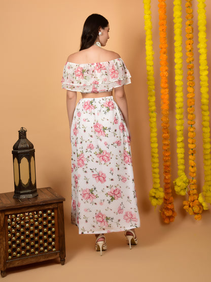 Flawless Women Rose Print Co-ord Set Skirt And Top | LAURA Being Flawless