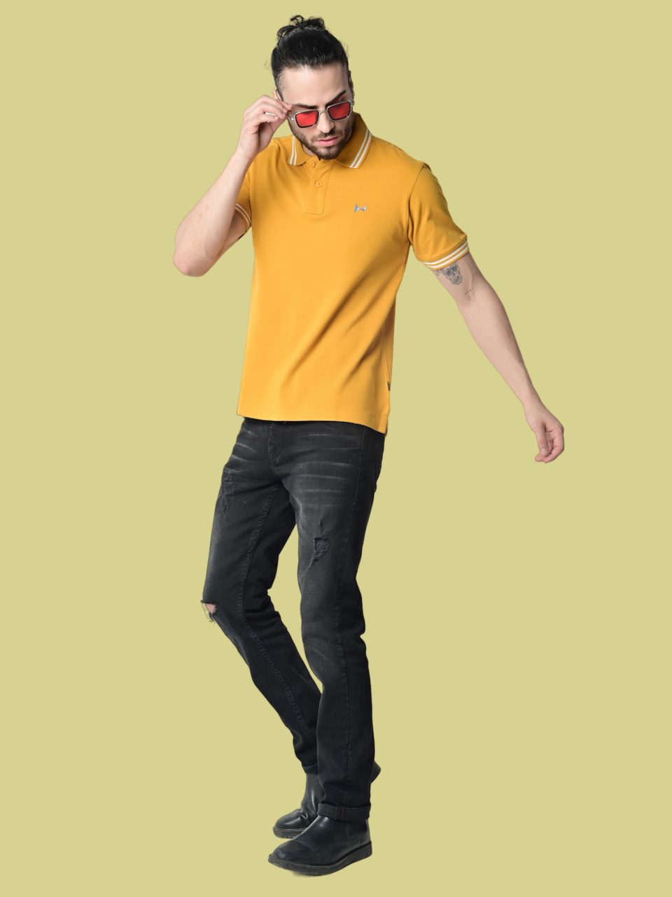 Flawless Steady Mustard Organic Polo T-Shirt Being Flawless